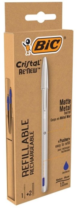Długopis Cristal Re'new Metal niebieski + 2 wkłady