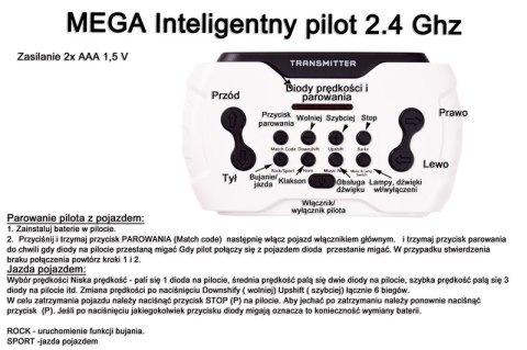 MEGA AUTO VELOCITY 4X4 , FUNKCJA BUJANIA,MIĘKKIE KOŁA EVA, MIĘKKIE SIEDZENIE, BLUETOOTH FULL OPCJA /DLX6688