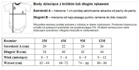 BODY dziecięce z długim rękawem UNISEKS 100% BAWEŁNA 170g ROZMIARY KOLORY Kraków wysyłka