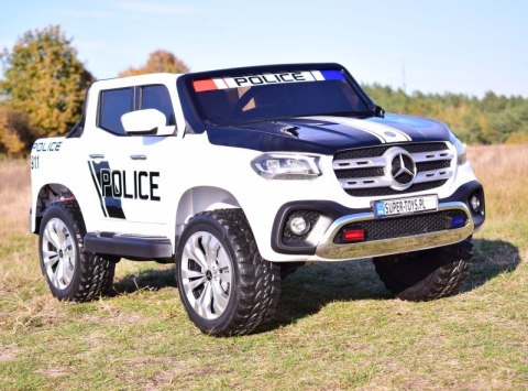 MERCEDES X LICENCJA POLICJA, 4X4 ,2x12V, MIĘKKIE KOŁA EVA, MIĘKKIE SIEDZENIE, 5 PUNKTOWE PASY /XMX606