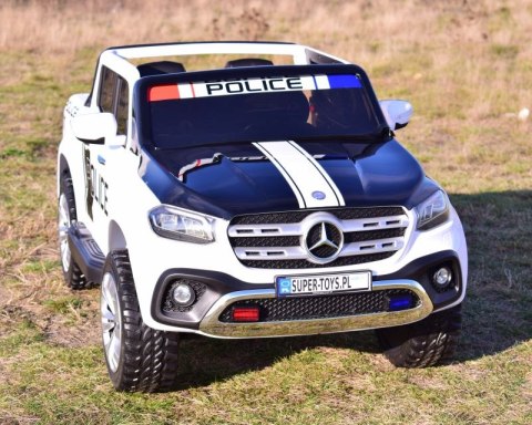 MERCEDES X LICENCJA POLICJA, 4X4 ,2x12V, MIĘKKIE KOŁA EVA, MIĘKKIE SIEDZENIE, 5 PUNKTOWE PASY /XMX606