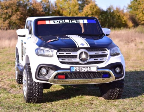 MERCEDES X LICENCJA POLICJA, 4X4 ,2x12V, MIĘKKIE KOŁA EVA, MIĘKKIE SIEDZENIE, 5 PUNKTOWE PASY /XMX606