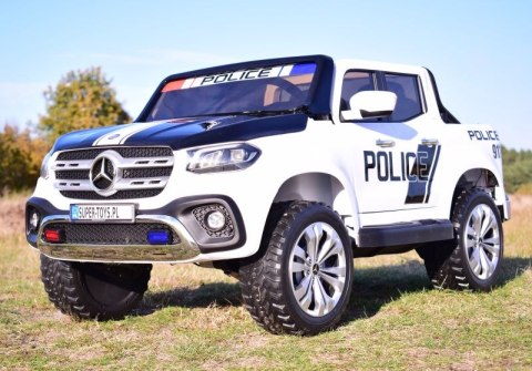 MERCEDES X LICENCJA POLICJA, 4X4 ,2x12V, MIĘKKIE KOŁA EVA, MIĘKKIE SIEDZENIE, 5 PUNKTOWE PASY /XMX606