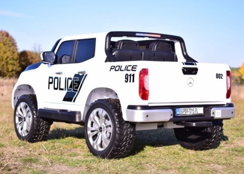 MERCEDES X LICENCJA POLICJA, 4X4 ,2x12V, MIĘKKIE KOŁA EVA, MIĘKKIE SIEDZENIE, 5 PUNKTOWE PASY /XMX606