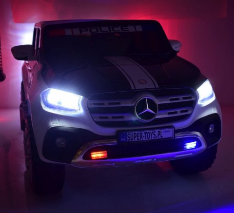 MERCEDES X LICENCJA POLICJA, 4X4 ,2x12V, MIĘKKIE KOŁA EVA, MIĘKKIE SIEDZENIE, 5 PUNKTOWE PASY /XMX606