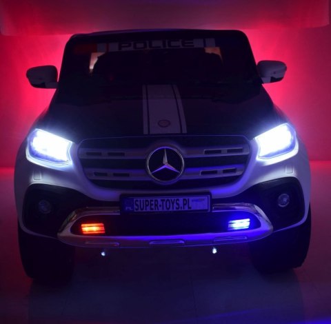 MERCEDES X LICENCJA POLICJA, 4X4 ,2x12V, MIĘKKIE KOŁA EVA, MIĘKKIE SIEDZENIE, 5 PUNKTOWE PASY /XMX606