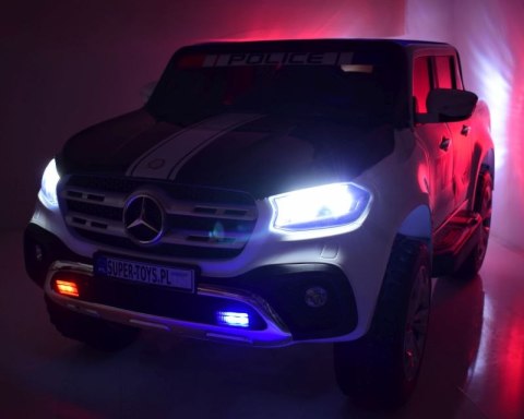 MERCEDES X LICENCJA POLICJA, 4X4 ,2x12V, MIĘKKIE KOŁA EVA, MIĘKKIE SIEDZENIE, 5 PUNKTOWE PASY /XMX606