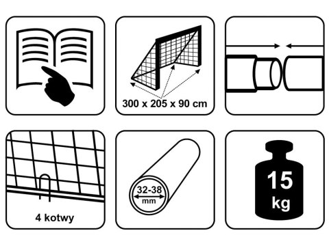 Bramka Piłkarska 300 x 205 x 90 cm stadion SP0661