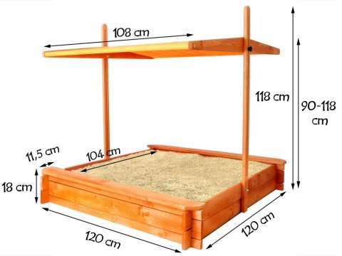 Drewniana PIASKOWNICA z daszkiem 120x120 cm SP0212