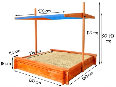 Drewniana PIASKOWNICA z daszkiem 120x120 cm SP0212
