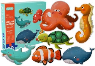 Puzzle Wodny Świat 30 elementów 6 zwierząt Delfin Żółw Rybka