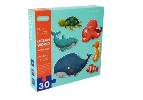 Puzzle Wodny Świat 30 elementów 6 zwierząt Delfin Żółw Rybka