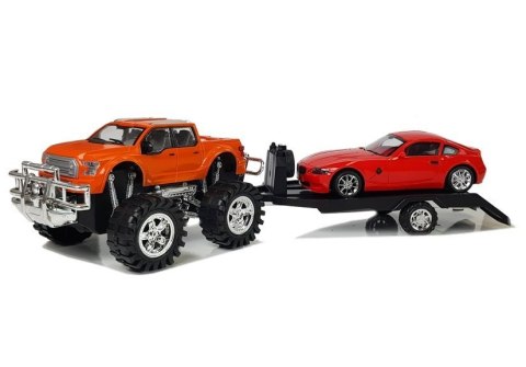 Zestaw Pojazdów Czerwony Monster Truck Czarne BMW Laweta 58 cm