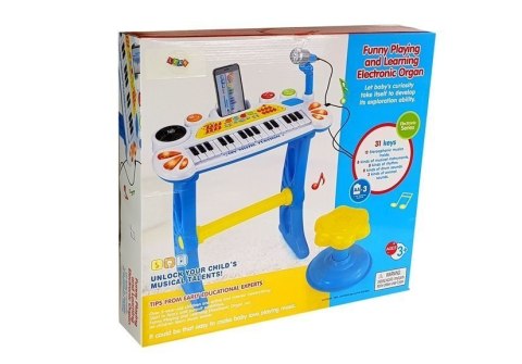 Keyboard z Mikrofonem i Krzesełkiem Pianinko USB Niebieski