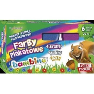 Farby plakatowe 6 kolorów brokatowych 20ml BAMBINO