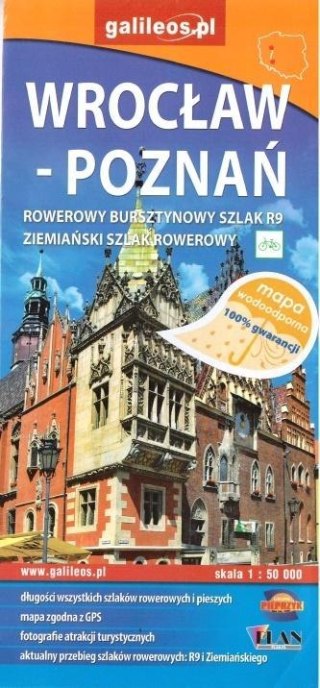 Mapa wodoodporna rowerowa - Wrocław/Poznań