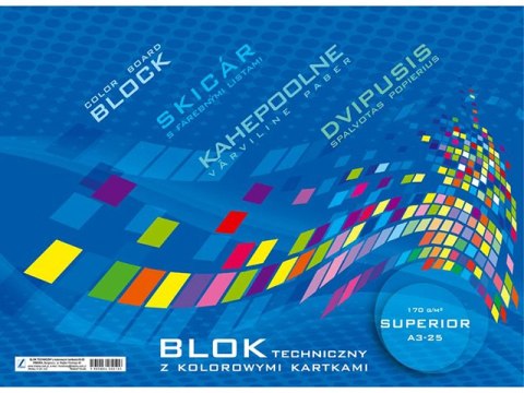 Blok techniczny kolorowy A3 25k. 170g KRESKA Superior