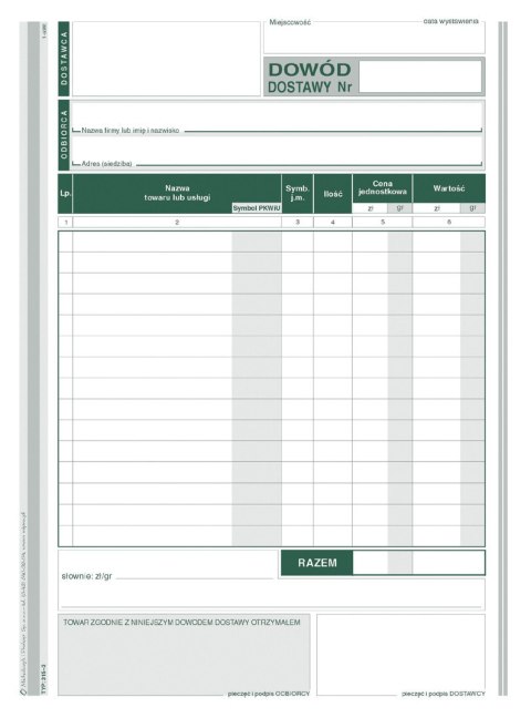 Druk 315-3 Dowód dostawy A5
