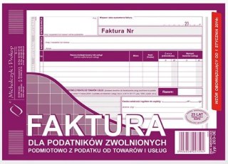 Druk-faktura dla podatników zwolnionych podmiotowo zpodatku od towarów i usług