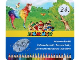 Kredki ołówkowe FLAMINGO sześciokątne 24 kolory, metalowe pudełko