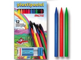 Kredki pastele plastikowe 12 kolorów FACTIS + gumka i temperówka