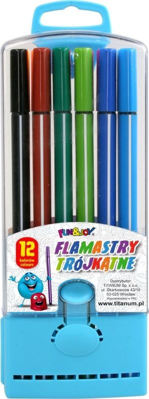 Flamastry trójkątne FUN&JOY 12 kolorów etui