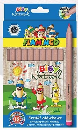 Kredki ołówkowe FLAMINGO Jumbo Natural sześciokątne 12 kolorów