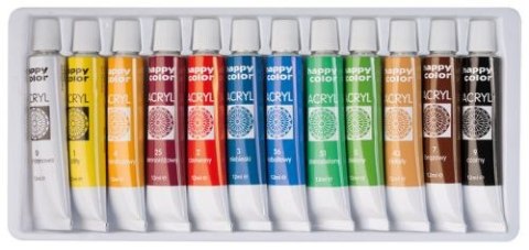 Farba akrylowa HAPPY COLOR 12 kolorów x 12 ml