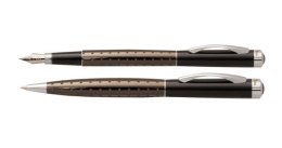 Komplet TETIS KK472 pióro + długopis 0, 7mm brązowo-czarny