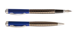 Komplet TETIS KK472 pióro + długopis 0, 7mm brązowo-niebieski