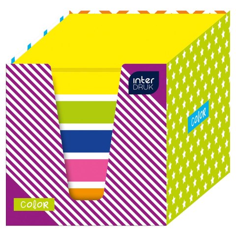 Kostka papierowa kolory fluo/biała 90x90x90mm w kubiku kartonowym mix wzorów