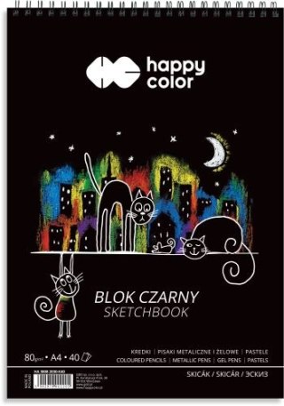 Blok czarny na spirali HAPPY COLOR A4 40k. 80g