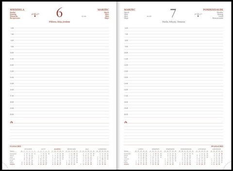 Kalendarz książkowy WN A4 dzienny Cross z gumką z ażurową datówką czerwony 2022