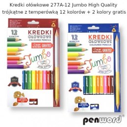 Kredki ołówkowe PENWORD Jumbo high quality trójkątne z temperówką 12+2kolory gratis