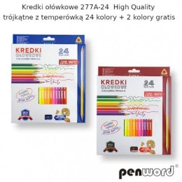 Kredki ołówkowe PENWORD high quality trójkątne z temperówką 24+2kolory gratis