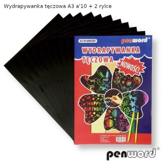 Wydrapywanka PENWORD tęczowa A3 10ark. + 2 rylce