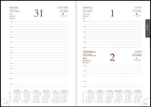 Kalendarz książkowy WN A5 dzienny Cross z gumką z ażurową datówką 2022 - czerwony