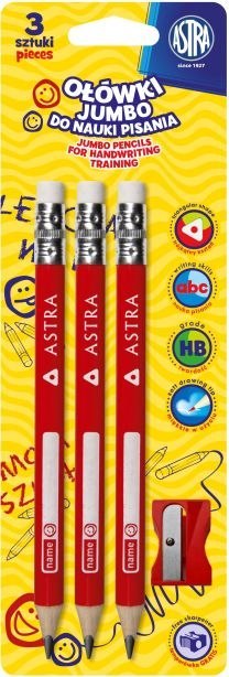 Ołówek do nauki pisania Astra - blister 3 sztuki + temperówka