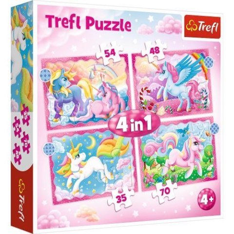 Puzzle "4w1" TREFL Jednorożce i magia