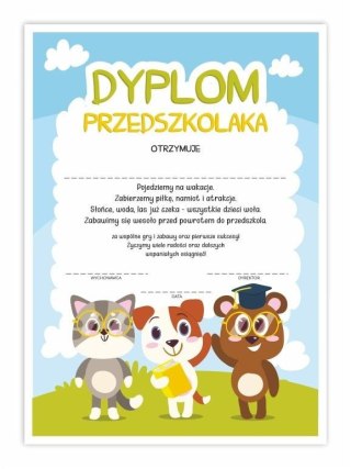 Dyplom A4 przedszkolaka - Zwierzaczki 10szt