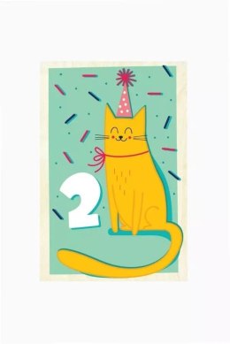 Drewniana kartka urodzinowa - Dwa latka kot