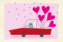 Drewniana kartka Walentynkowa -różowa taksówka