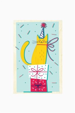 Drewniana kartka urodzinowa- Urodzinowy Kot