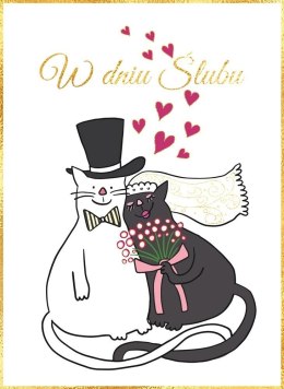 Karnet B6 Ślub koty z sercami
