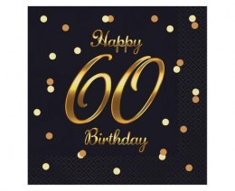 Serwetki Happy 60 Birthday czarne 33x33cm 20szt