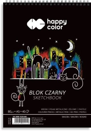 Blok czarny na spirali KOTY A5, 40 ark, 80g, Happy Color