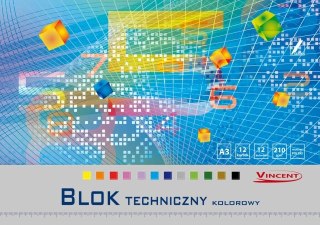 Blok techniczny kolorowy A3 12k. KRESKA Vincent 210g