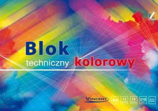 Blok techniczny kolorowy A3 12k. KRESKA Vincent 210g