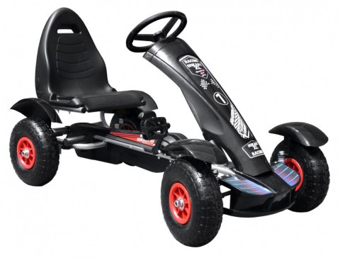 Gokart na pedały Racing XL dla dzieci 3+ Czarny + Pompowane koła + Regulacja fotela + Wolny bieg