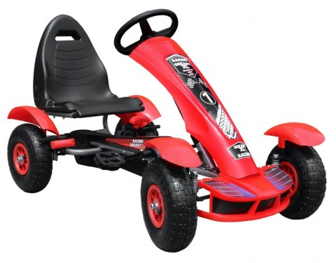 Gokart na pedały Racing XL dla dzieci 3+ Czerwony + Pompowane koła + Regulacja fotela + Wolny bieg